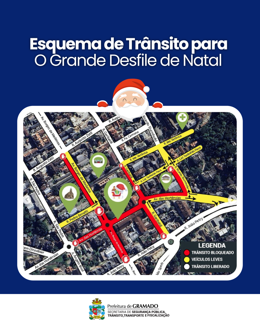 Trânsito de Gramado terá bloqueios a partir desta quinta para o Grande Desfile do Natal Luz